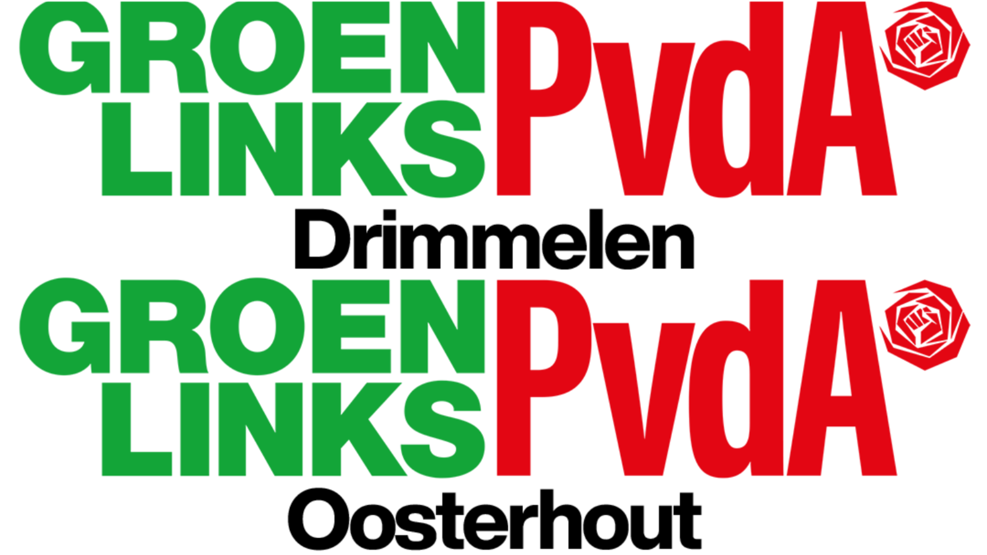 Logo's GroenLinks-PvdA Oosterhout en Drimmelen verticaal